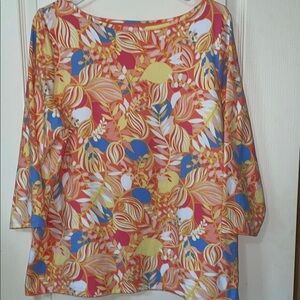 Talbots Vibrant Orange and Blue Long Sleeve Tee